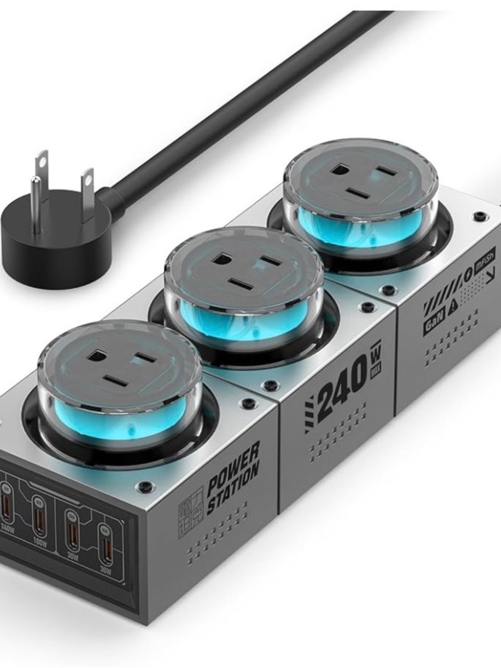 Modular 240W Gray Power Station with 3 AC Sockets
